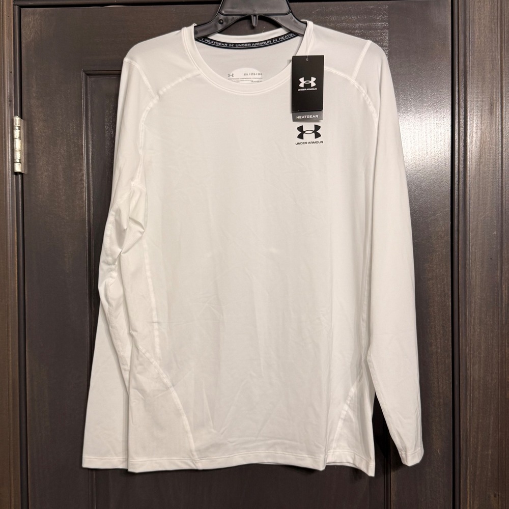 Under Armour NWT Mens HeatGear Armour Compression Long Sleeve Shirt‎ White  2XL